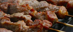 skewers cooking up close